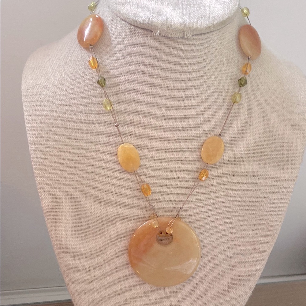 Yellow Amber-Style Round Stone Pendant Necklace - Picture 2 of 6